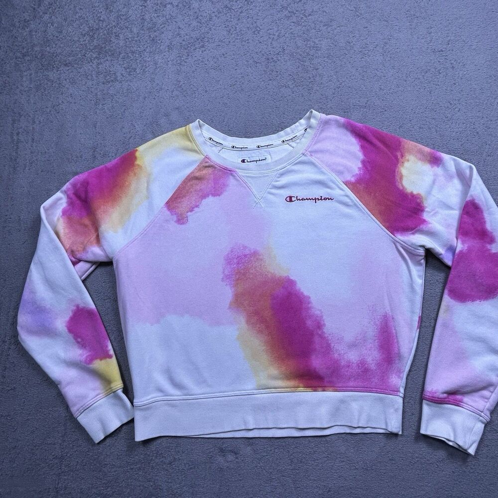 Champion Crewneck Sweatshirt Womens M Pink Tie Dye Watercolor Pastel